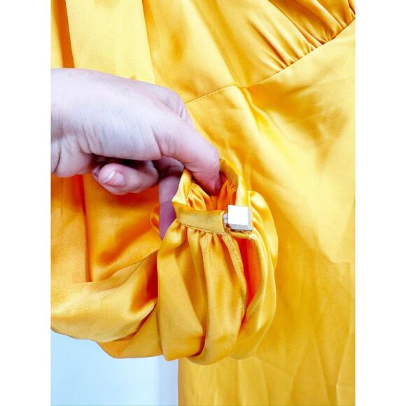 Mac Duggal 55693 Marigold Charmeuse Empire Waist Blouson Long Sleeve Gown 2 - Picture 6 of 8